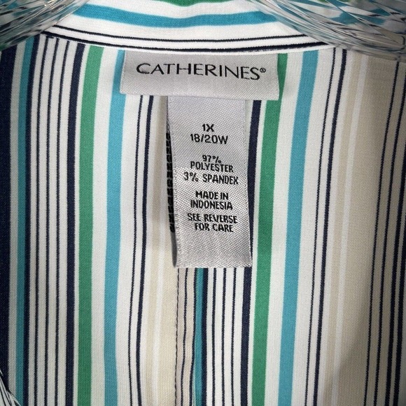 Catherines Top Button Up Shirt Womens Plus Size 1X Striped Blouse 3/4 Sleeve - Picture 7 of 10